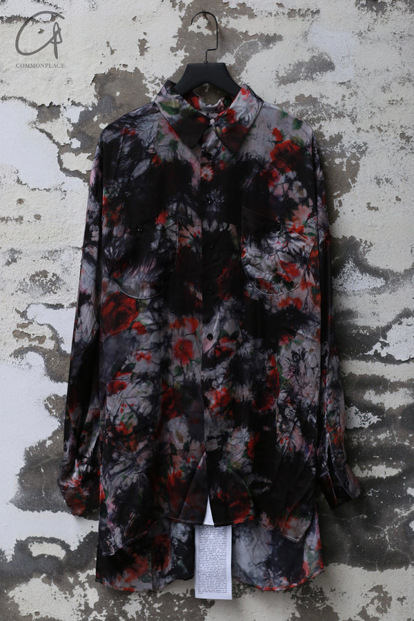GEOFFREY B. SMALL Silk lining hand-dyed shirt Adjustable short sleeve Unisex GBS-HUS11special-HMGYH Black rose print HUS11